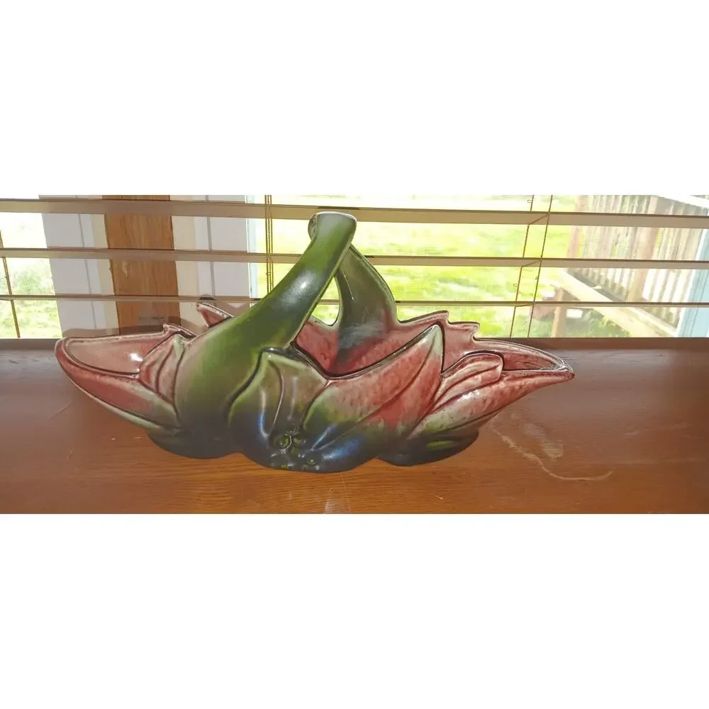 Vintage 1950's Hull Pottery Lotus Planter, Shelf Planter, Pink and Green